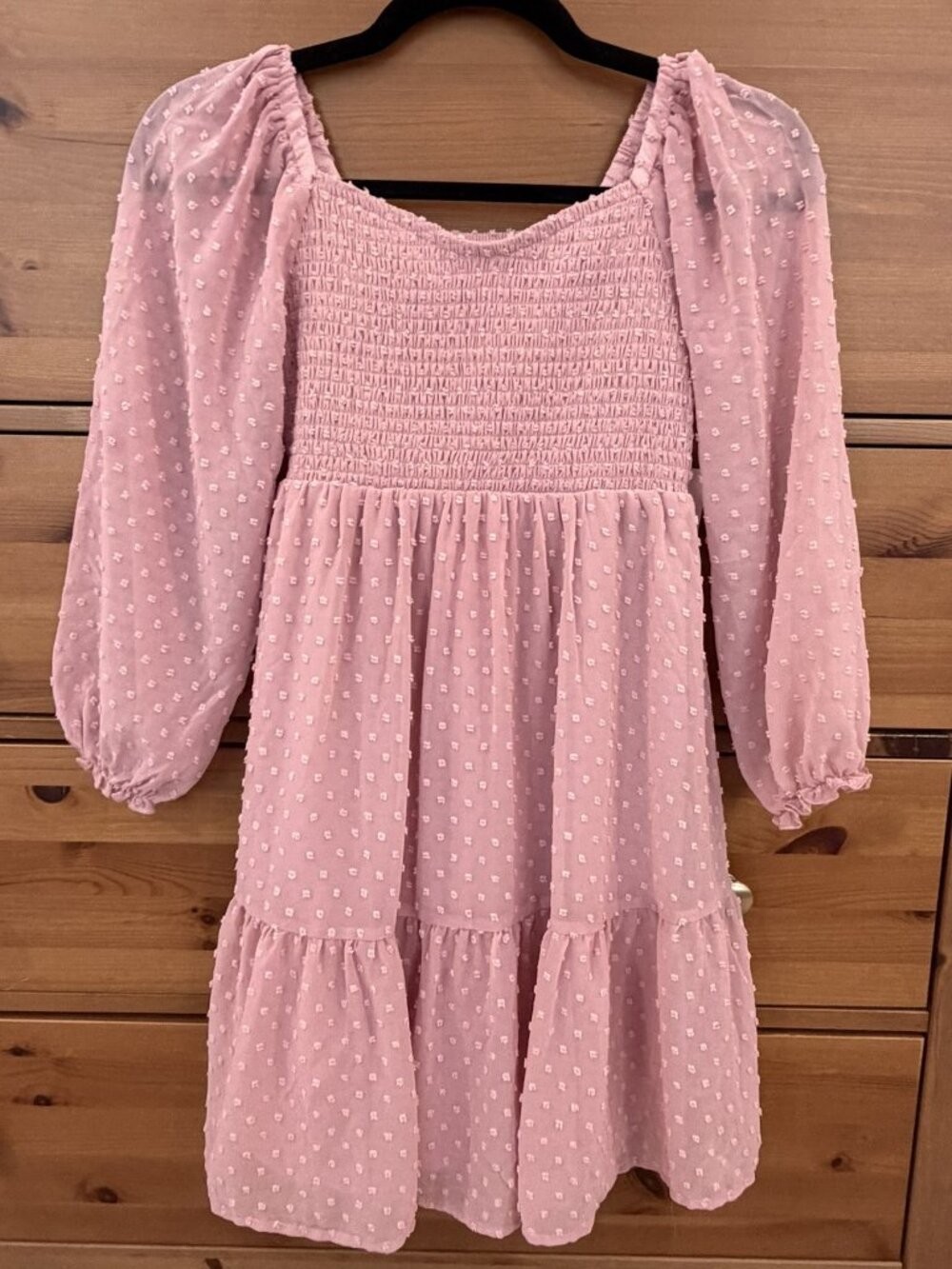 Chenault Girl Pepper Long Sleeve Clipdot Babydoll Dress - Pink - Size 10